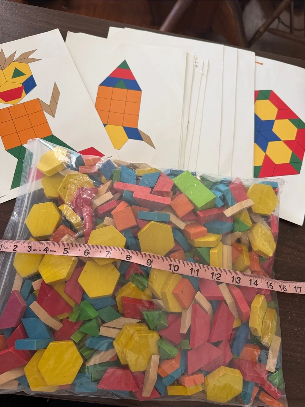 Vintage Wooden Pattern Blocks & Montessori Activity Cards learning advantage